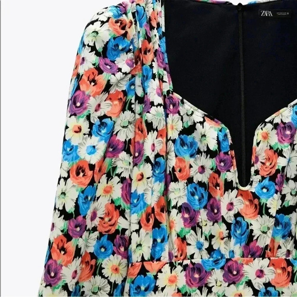[L]ZARA WMN Multicoloured Floral Viscose LS Pencil Dress Sweetheart  Zip - Picture 3 of 13